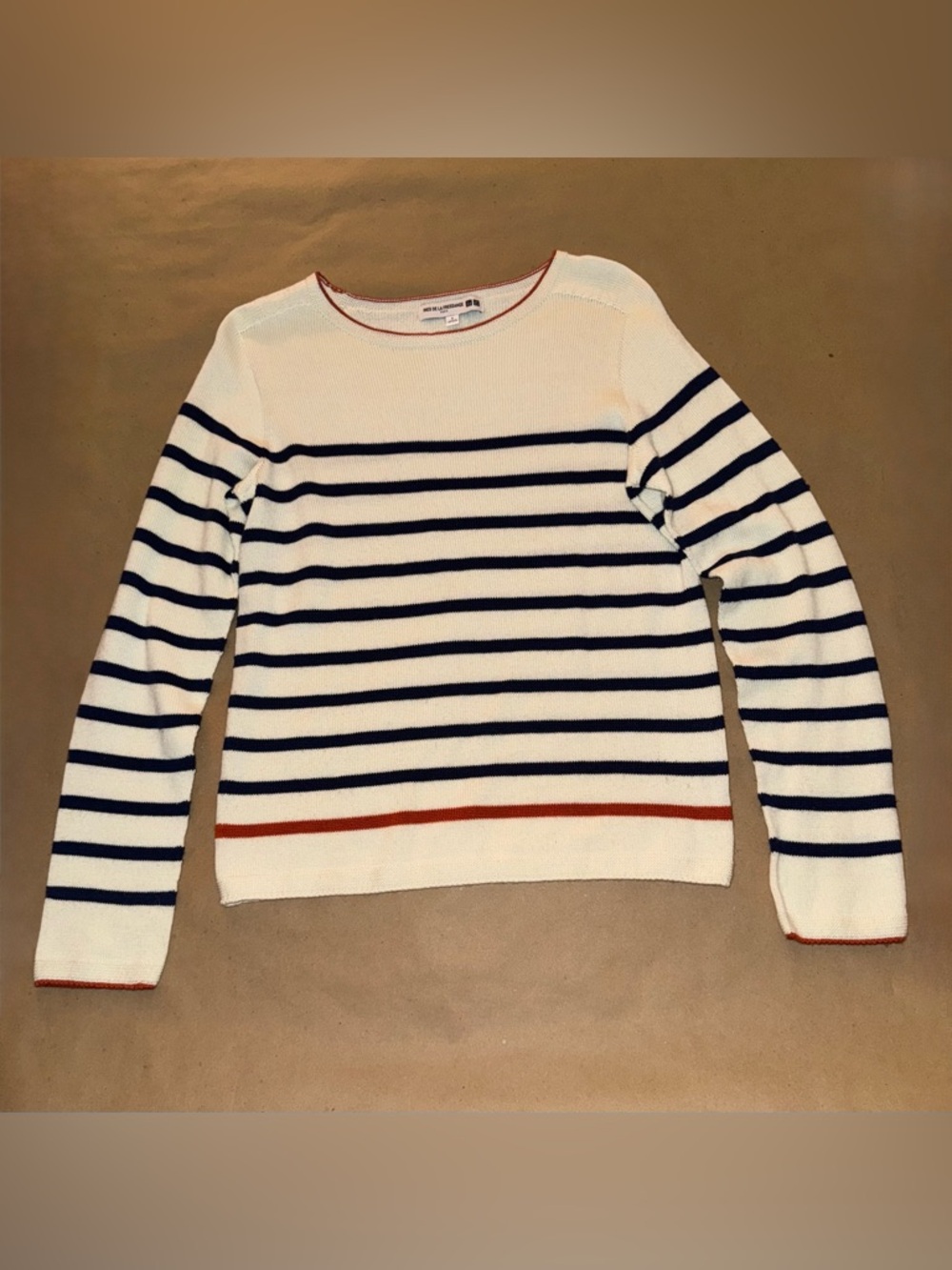 Ines de la Fressange Uniqlo Womens Navy Ivory Stripe Wool Blend Sweater Small